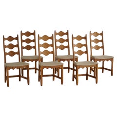 Set di 6 sedie da pranzo con schienale alto in Oak, Modernità danese, Henning Kjærnulf, anni '60