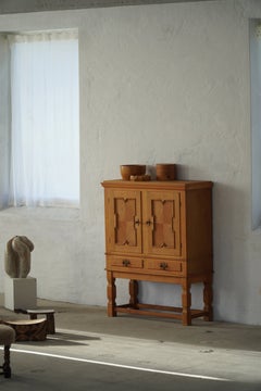 Danish Modern Oak Cabinet with Geometric Carved Doors, Henning Kjærnulf, 1960s