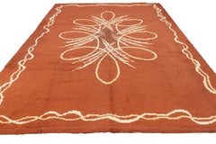European Carpet Minimalist Hand-knotted Design Brown Color, ca. 1950