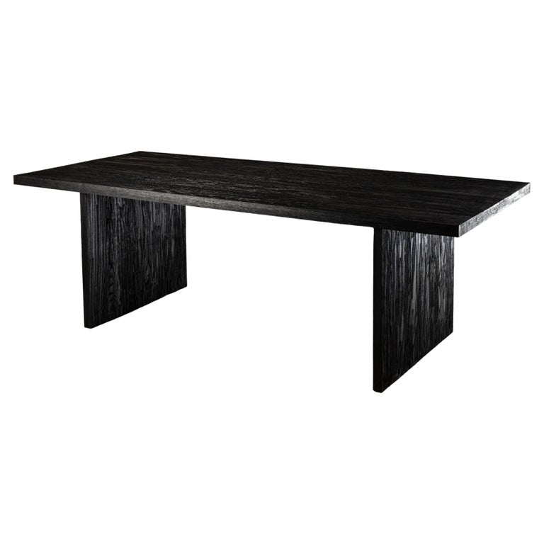 Handcrafted Black Oak Rectangular Dining Table For Sale