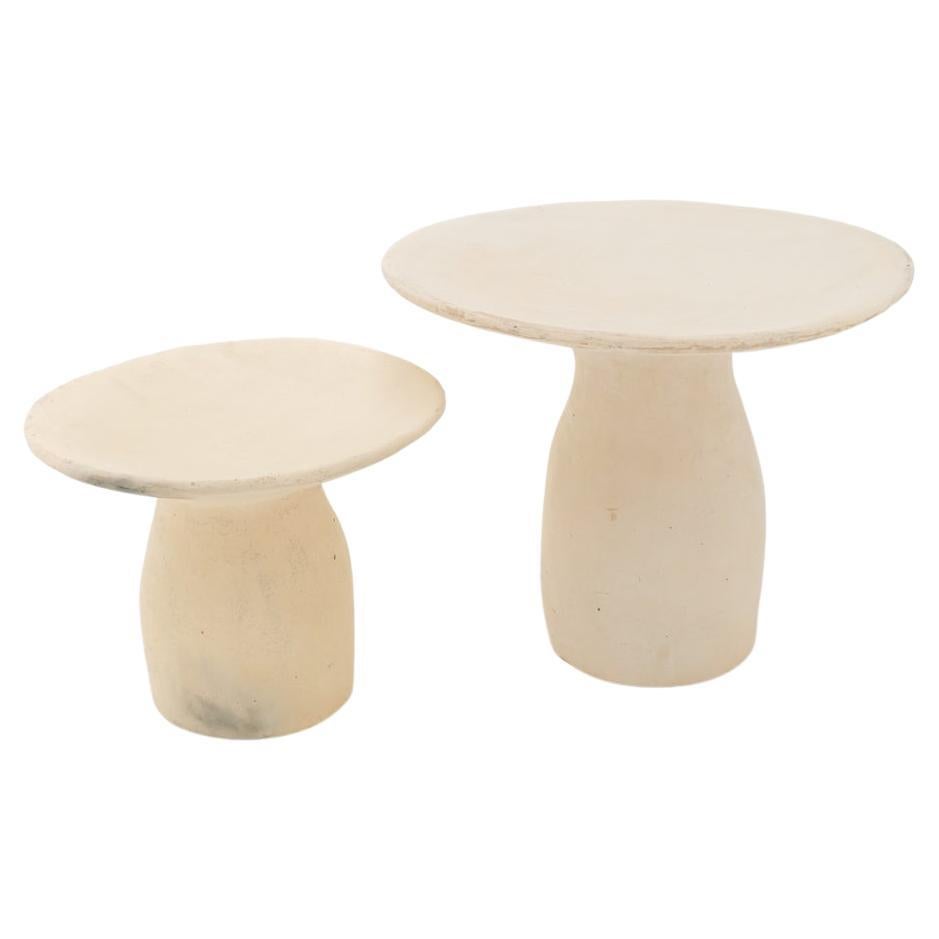 White Side Tables Made of local Clay, natural pigments, Handcrafted For Sale