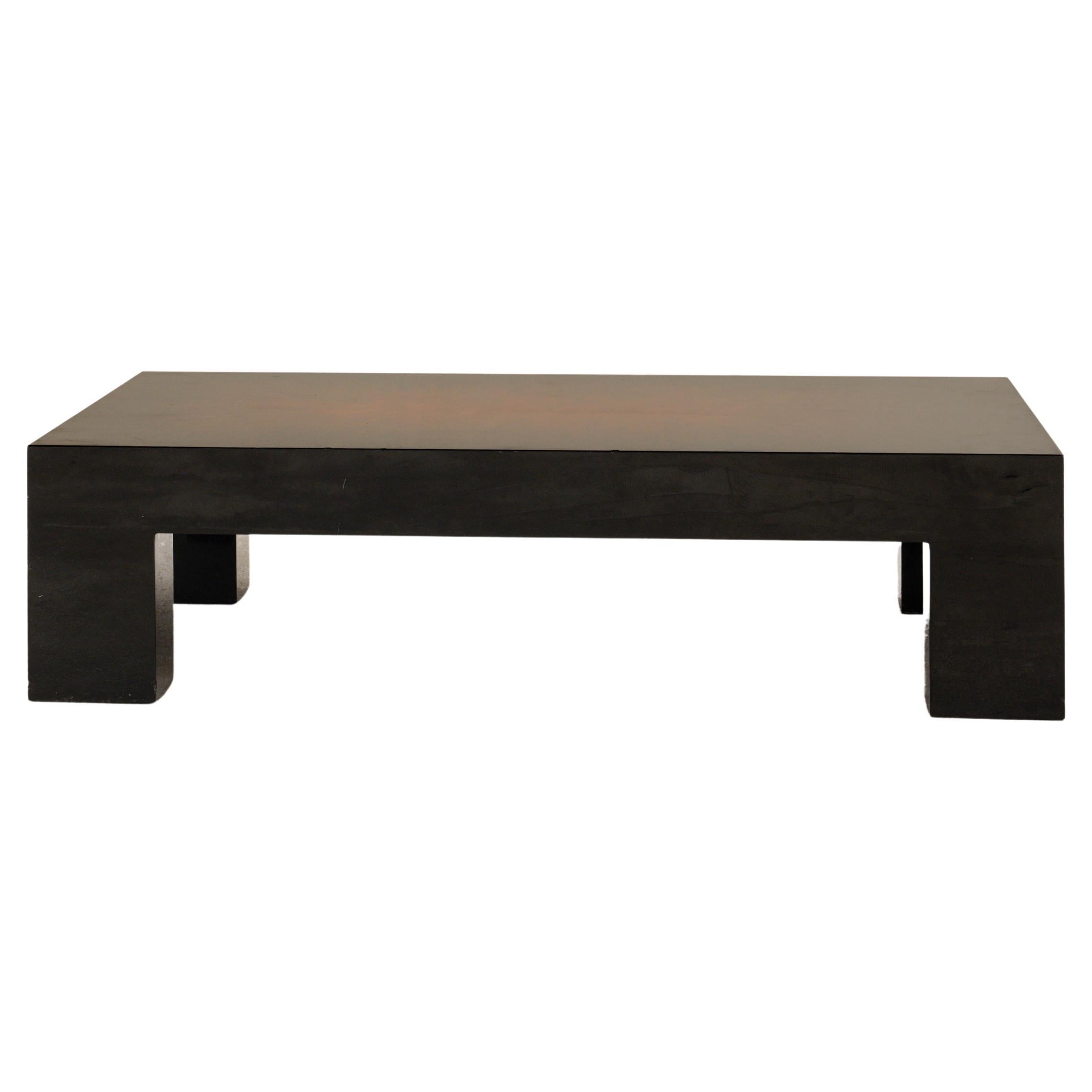 Rectangular coffee table in flame-lacquered wood, 1980's For Sale