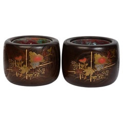 Fin du 19e C., Meiji, Paire de pots japonais anciens en bois Keyaki "Hibachi".