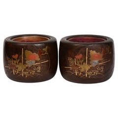 Fin du 19e C., Meiji, Paire de pots japonais anciens en bois Keyaki "Hibachi".