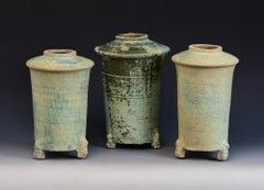 Han Dynasty, A Set of Antique Chinese Green Glazed Pottery Granary Jars