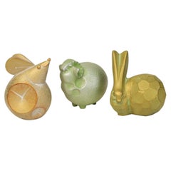 20th C., A Set of Japanese Bronze Animal Sculptures of Mouse, Ram and Rabbit