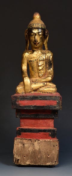 Early 19th Century, Early Mandalay, Antique Burmese Wooden Seated Buddha