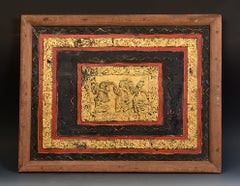 Siglo XIX, Mandalay, panel antiguo birmano tallado en madera