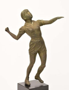 Inizio del XX secolo, statuetta vintage birmana in bronzo raffigurante un atleta