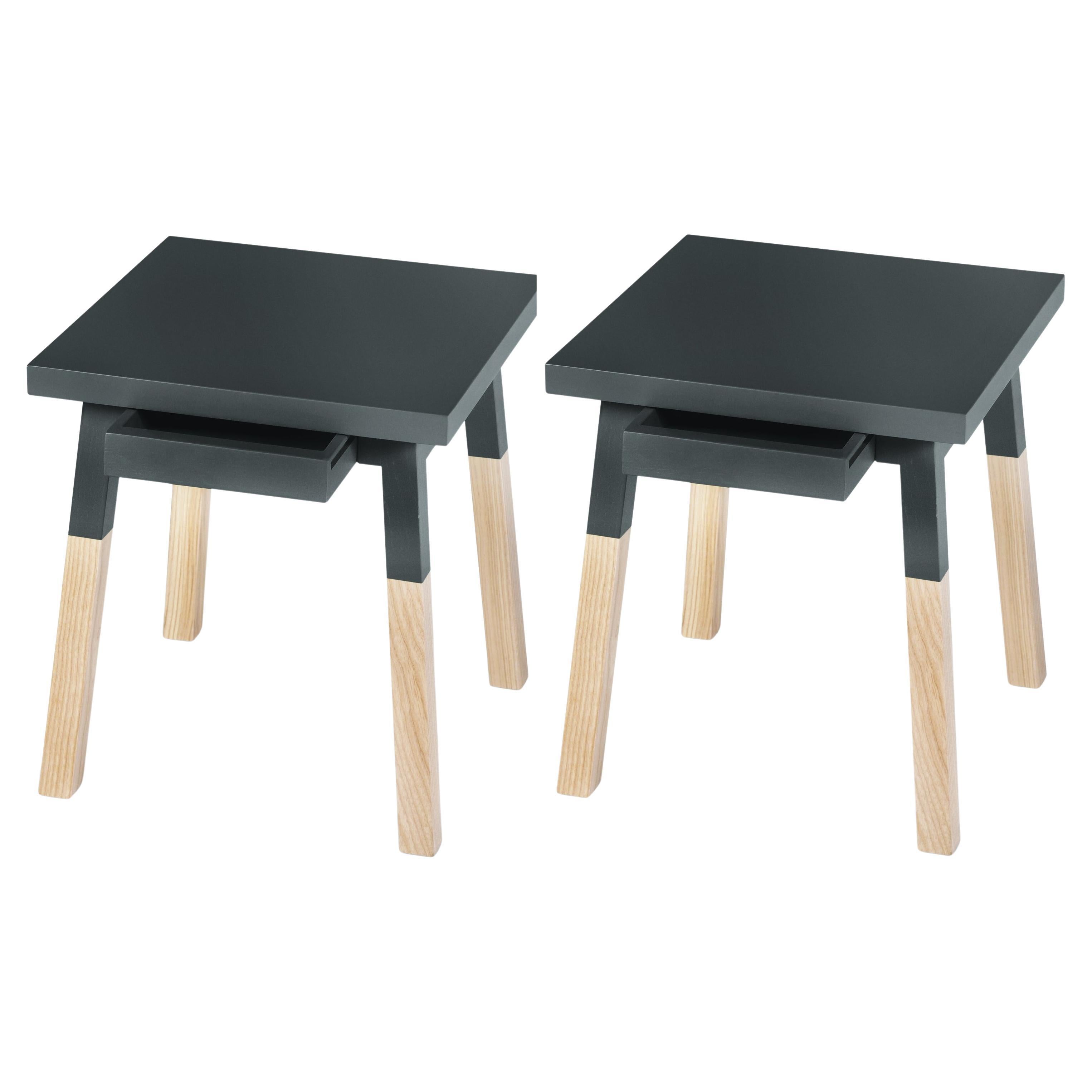 Mesillas de noche francesas artesanales de madera azul oscuro, Diseño Eric Gizard, París en venta