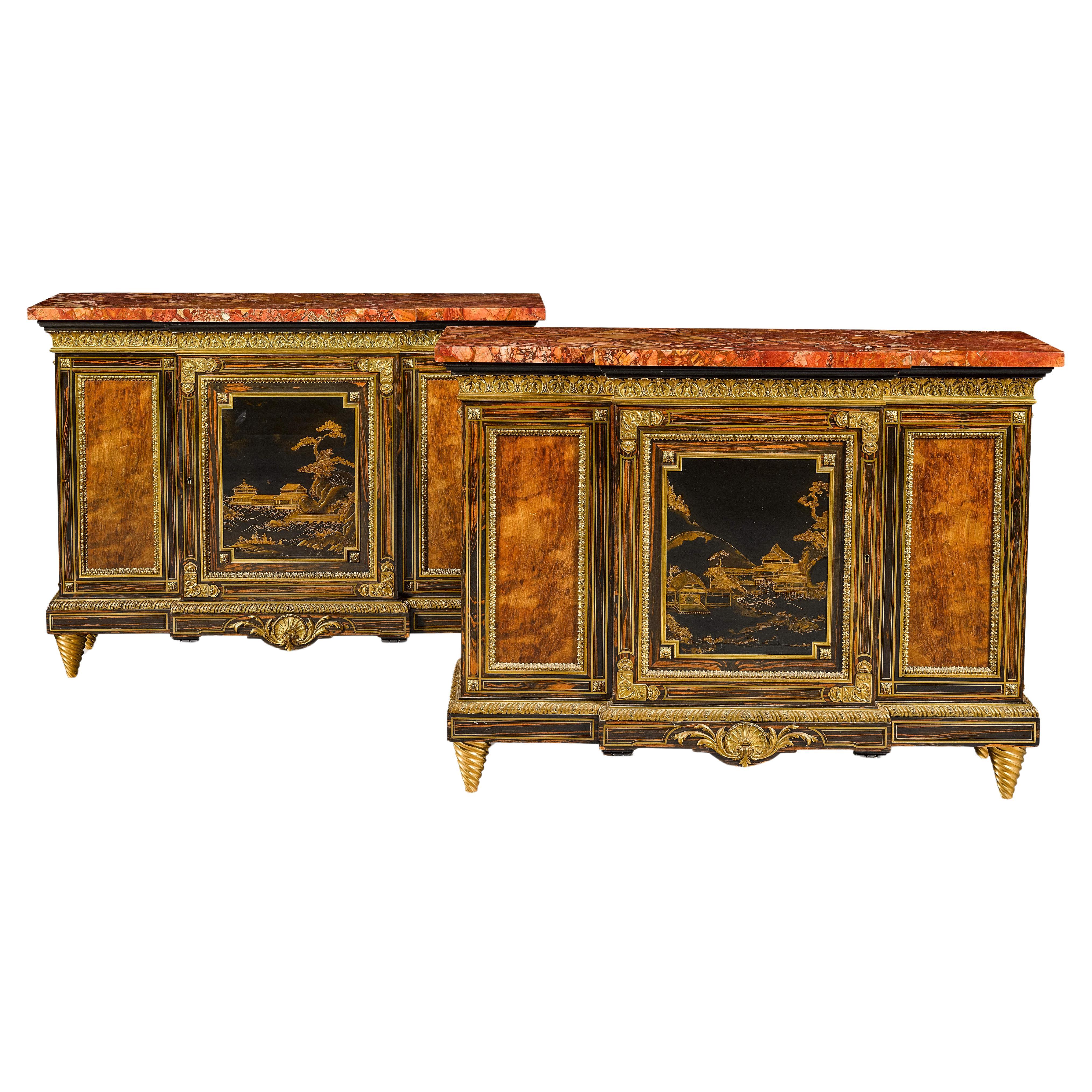 Pair of English Louis XIV Style Breakfront Side Cabinets Attributed to Gillows For Sale