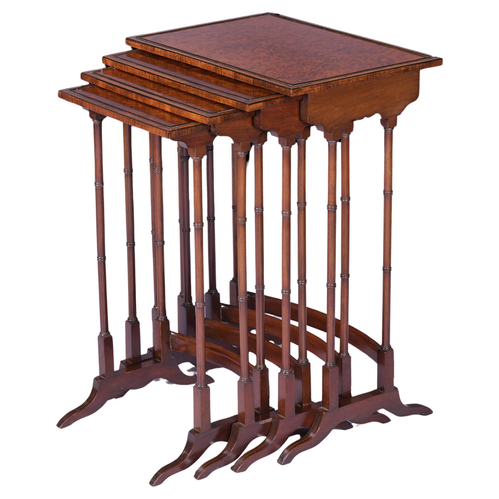 Early 19th Century English Nest of Amboyna Quartette Tables For Sale