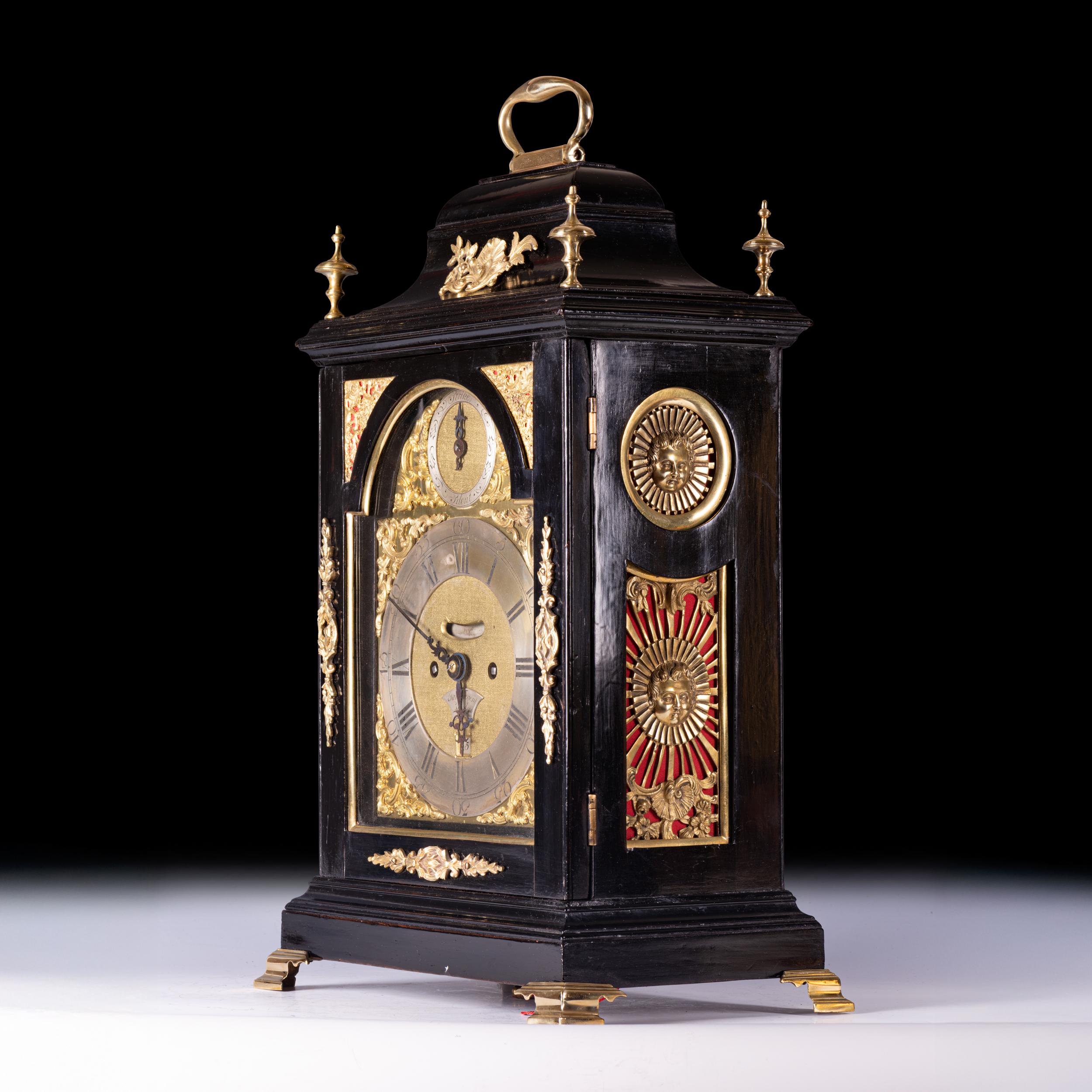 Georgian 18th Century English George III Ebonised Bracket Clock by Sam Tregent, London For Sale