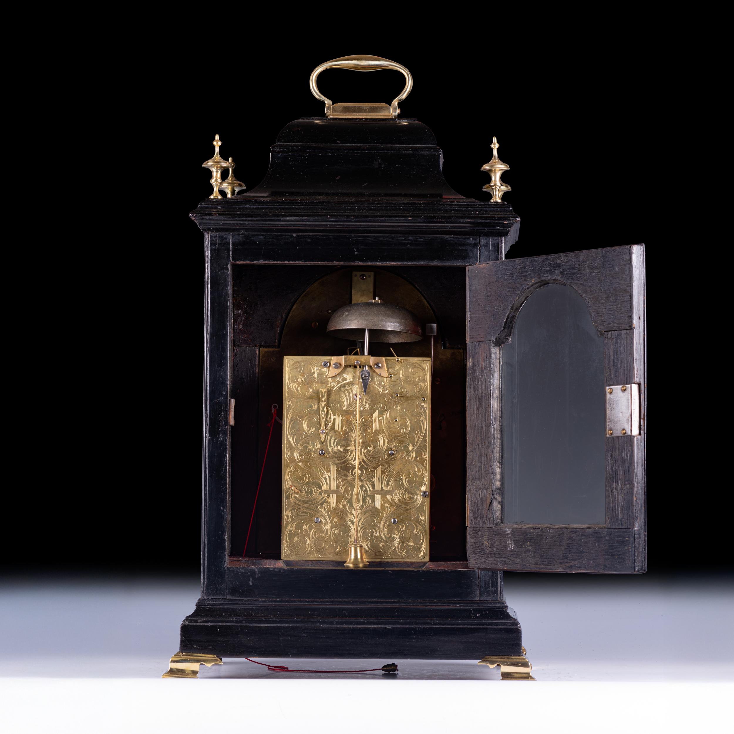 18th Century and Earlier 18th Century English George III Ebonised Bracket Clock by Sam Tregent, London For Sale