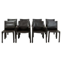 Set of 8 Mario Bellini for Cassina Cab chairs, dark brown saddle leather