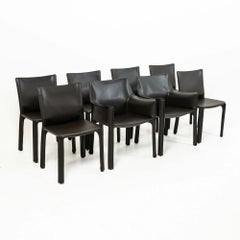 Set of 8 Mario Bellini for Cassina Cab chairs, dark brown saddle leather