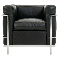 Le Corbusier Cassina AI LC2 Sessel, Chromgestell, schwarzes Leder