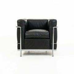 Le Corbusier Cassina AI LC2 Armchair Chrome frame Black leather
