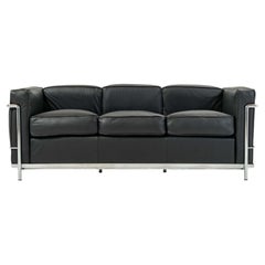 Le Corbusier for Cassina LC2 Three-Seater Sofa Bernhardt Elan Black leather
