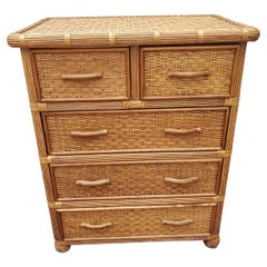 Pair of 1970s Rattan Wicker Chests of Drawers