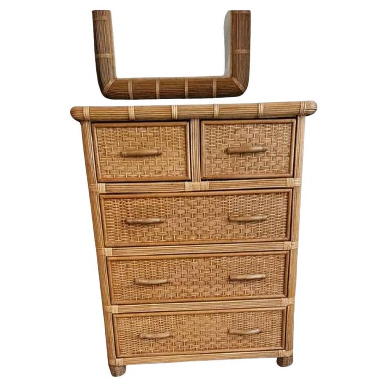 Pair of 1970s Rattan Wicker Chests of Drawers For Sale at 1stDibs