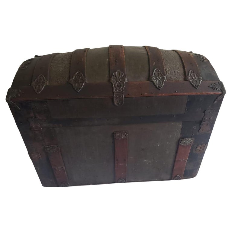Large Leather and Metal Full Closet Steamer Trunk, circa 1930s
