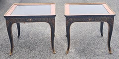 Drexel Heritage Et Cetera Chinoiserie Black & Burl & Ormolu End Tables, a Pair