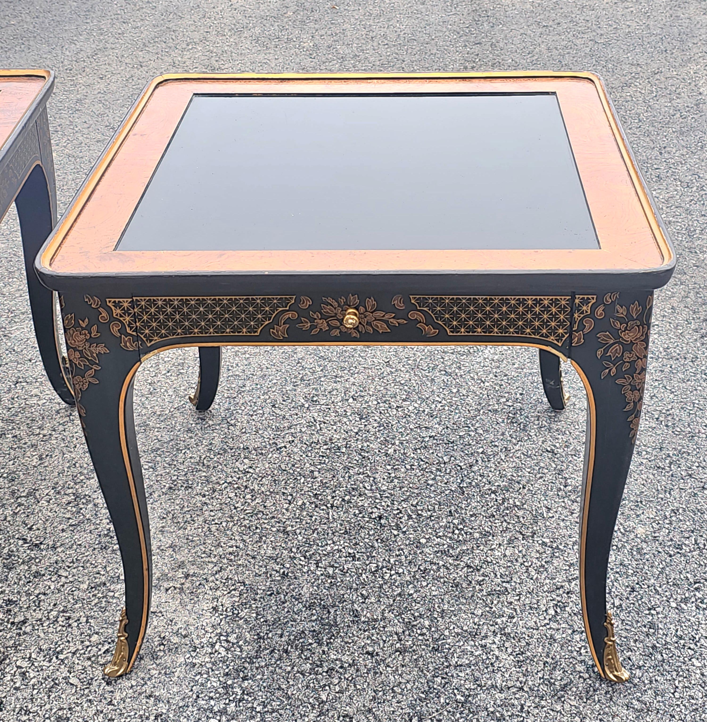Drexel Heritage Et Cetera Chinoiserie Beistelltische aus Schwarzem und Wurzelholz und Goldbronze, Paar im Angebot 6