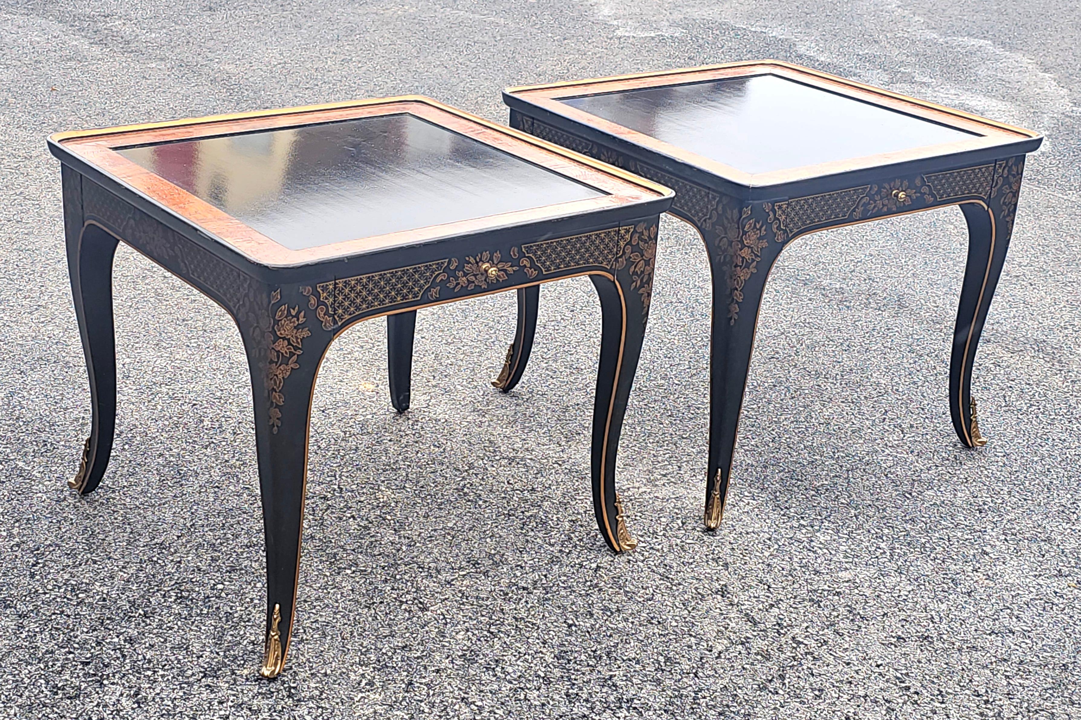 Drexel Heritage Et Cetera Chinoiserie Beistelltische aus Schwarzem und Wurzelholz und Goldbronze, Paar im Angebot 4