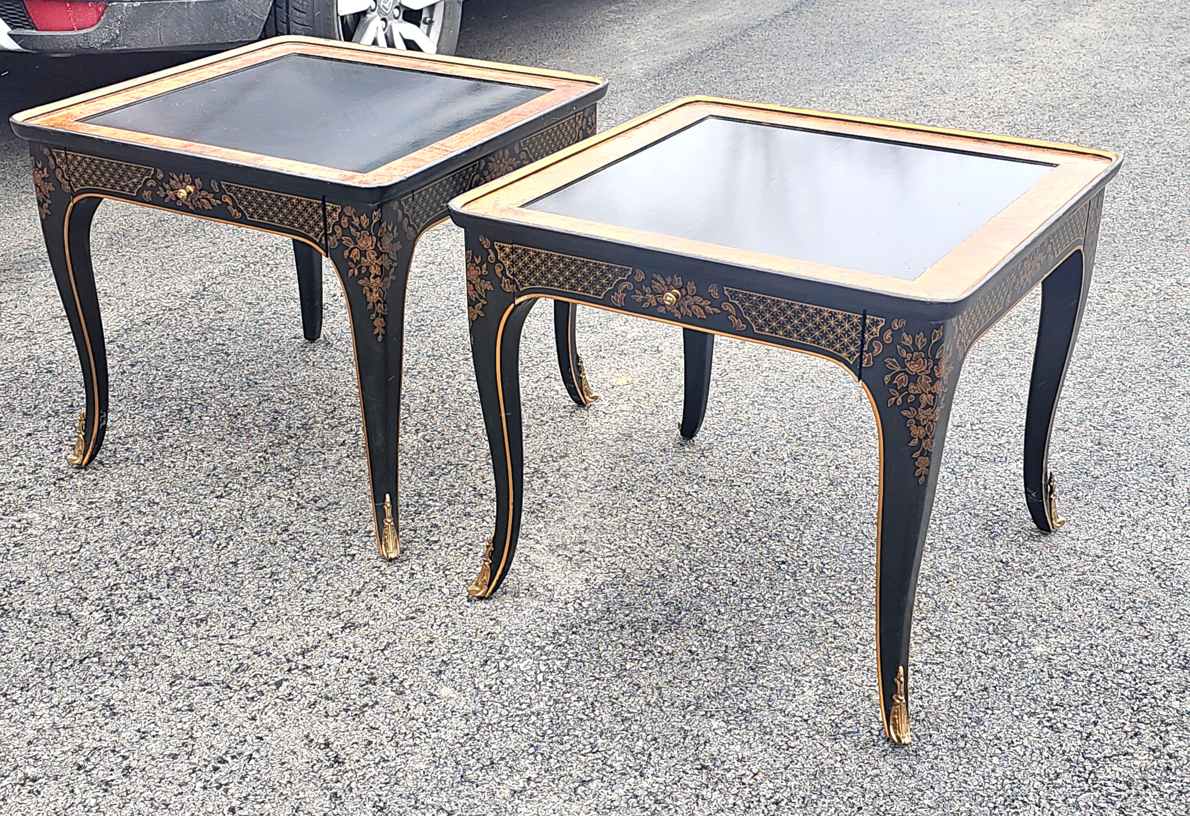 Drexel Heritage Et Cetera Chinoiserie Beistelltische aus Schwarzem und Wurzelholz und Goldbronze, Paar im Angebot 5