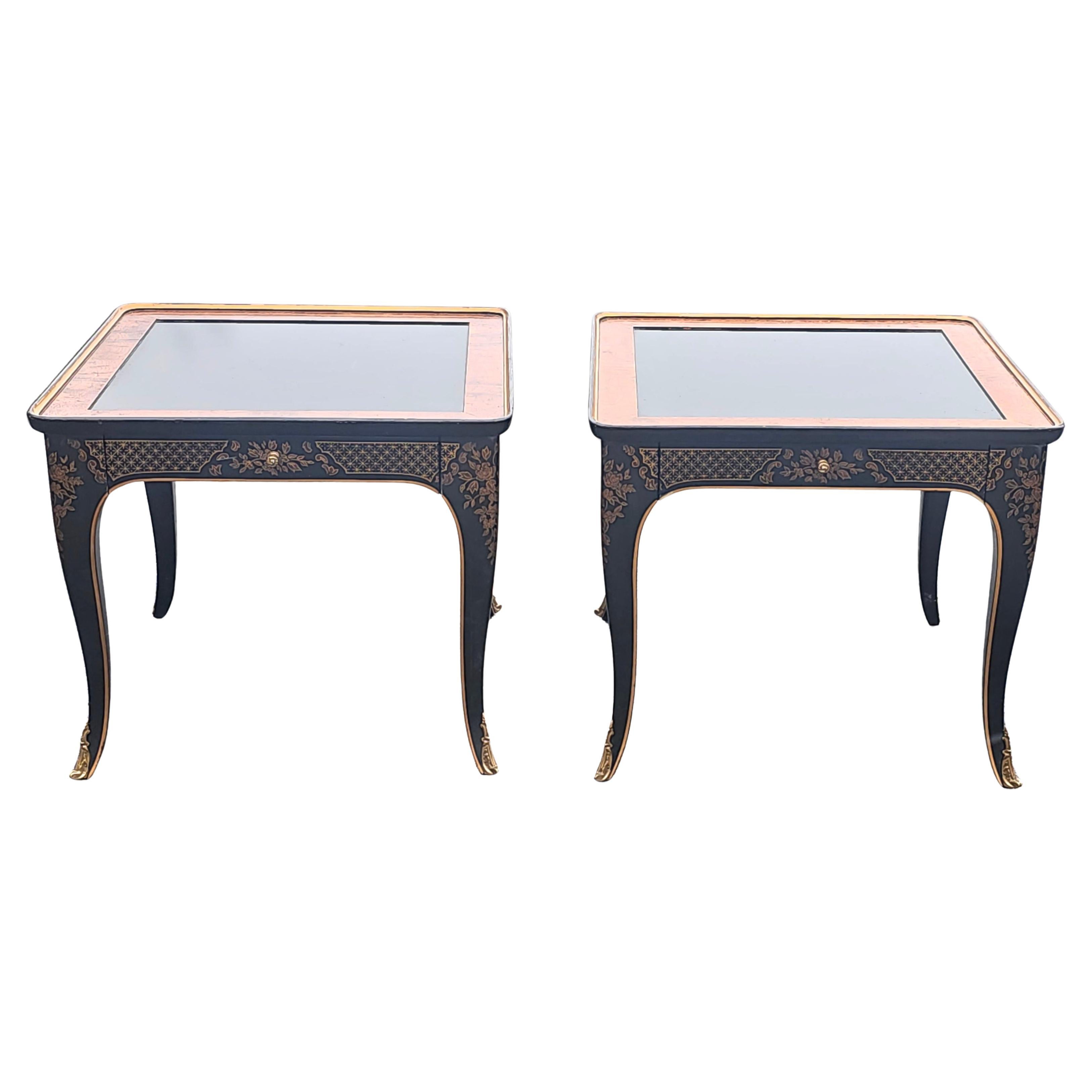 Drexel Heritage Et Cetera Chinoiserie Beistelltische aus Schwarzem und Wurzelholz und Goldbronze, Paar