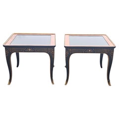 Drexel Heritage Et Cetera Chinoiserie Black & Burl & Ormolu End Tables, a Pair
