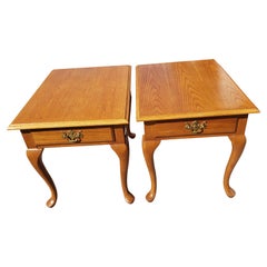 Vintage Thomasville Impressions Solid Oak Queen Anne Side Tables