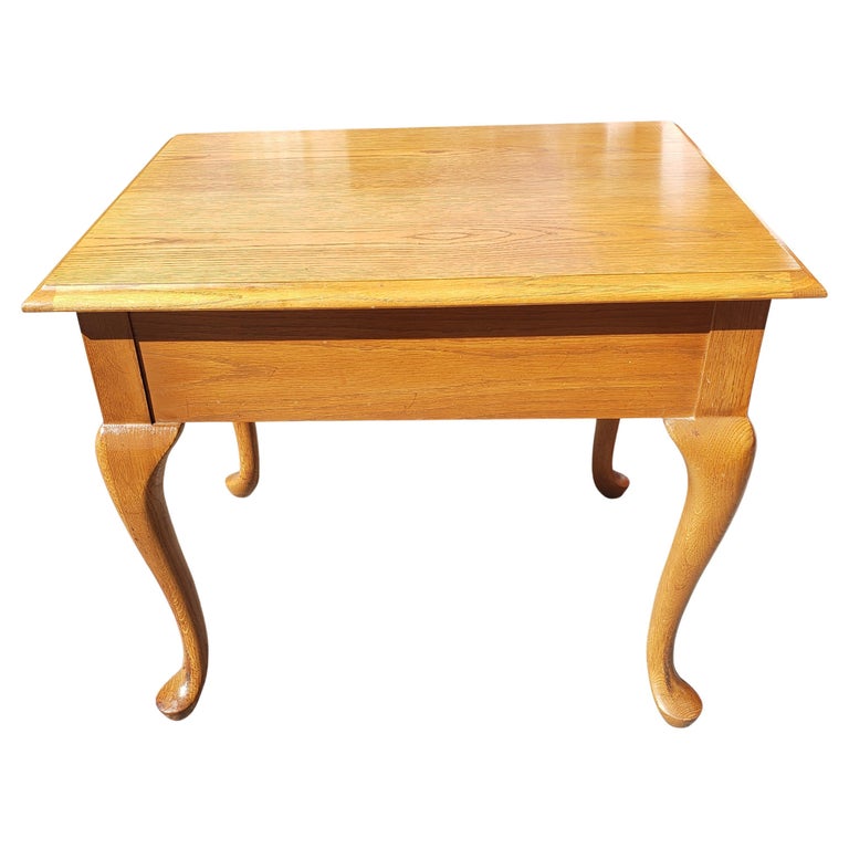 Solid Oak Queen Anne Side Tables, Thomasville Queen Anne End Tables