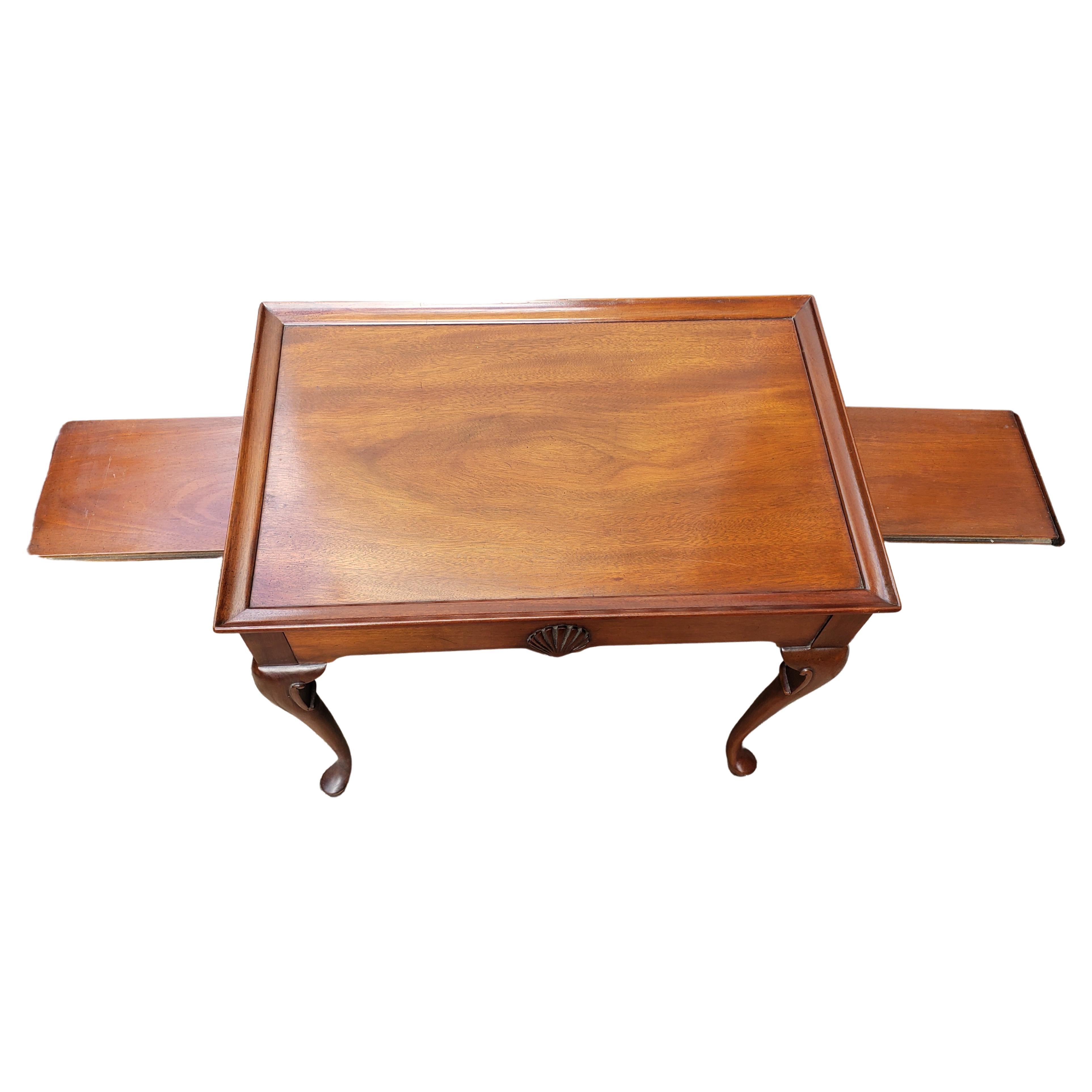 Woodwork 1950s English Mahogany Queen Anne Tray Top Tea Table by Hickory Chair Co. For Sale