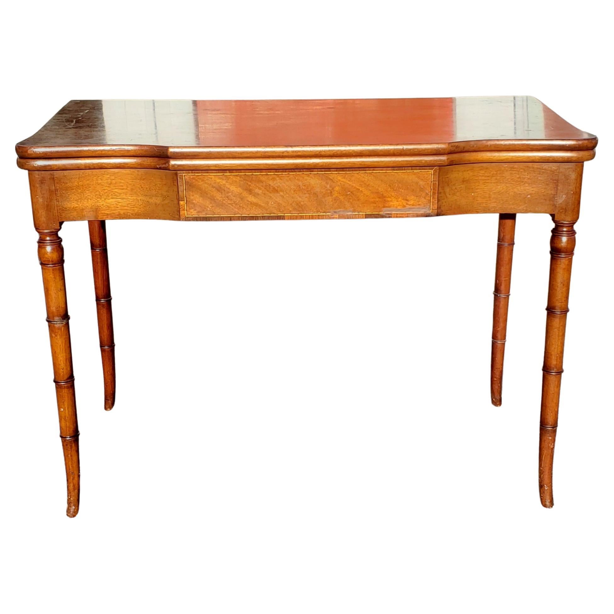 Three in One Faux Bamboo Solid Walnut Console, Game and Dining Table