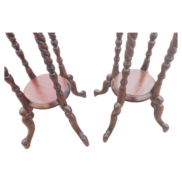 Vintage Victorian Style Mahogany Barley Twist Legs Plant Stands, a Pair For Sale at 1stDibs
