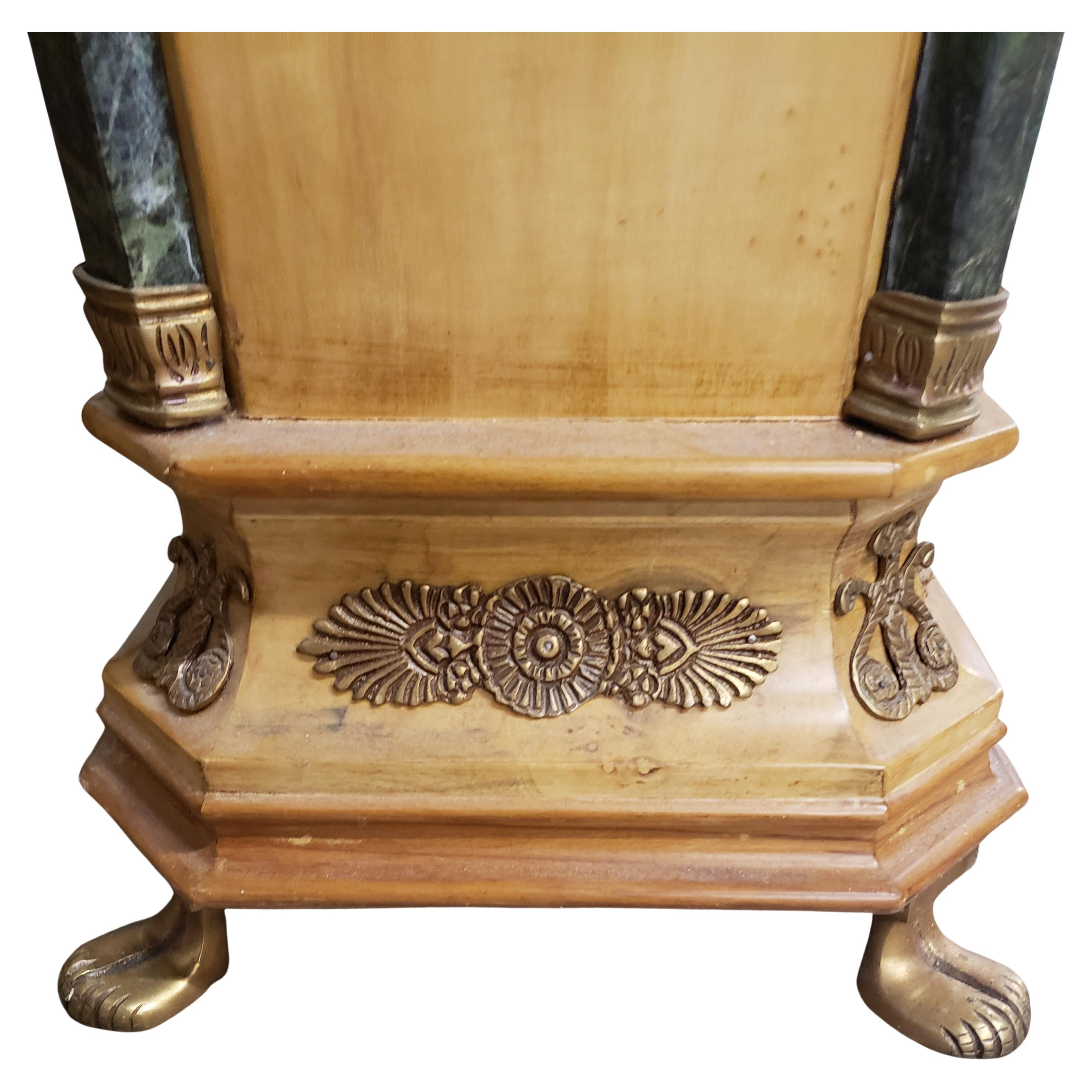 French Empire Gilt Bronze Ormolu Mottled Marble & Satinwood Pedestals, a Pair For Sale 5