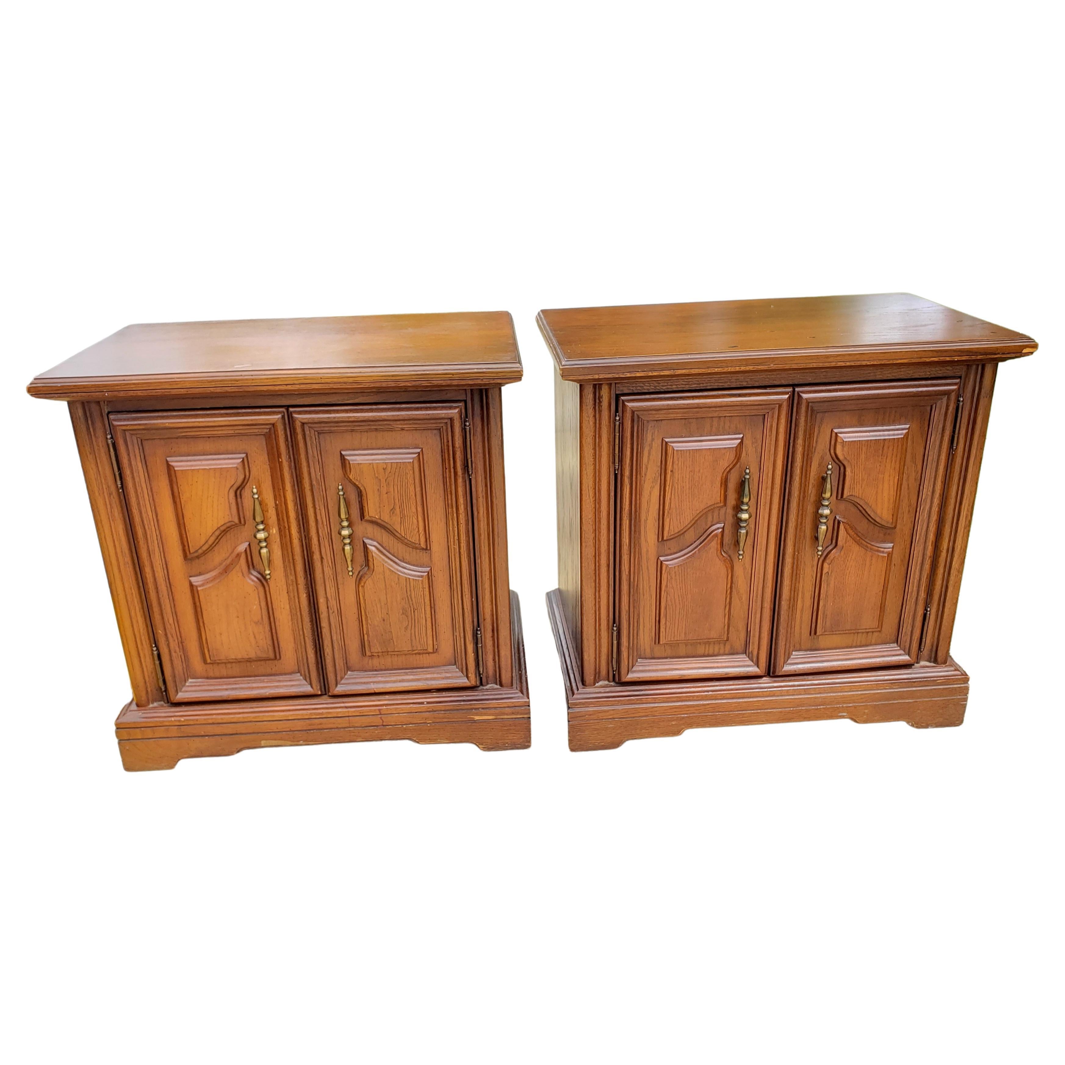 Pair of Renaissance Style Fruitwood French Doors Side Tables Nightstands For Sale