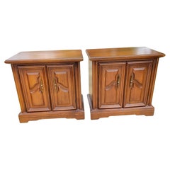 Pair of Renaissance Style Fruitwood French Doors Side Tables Nightstands