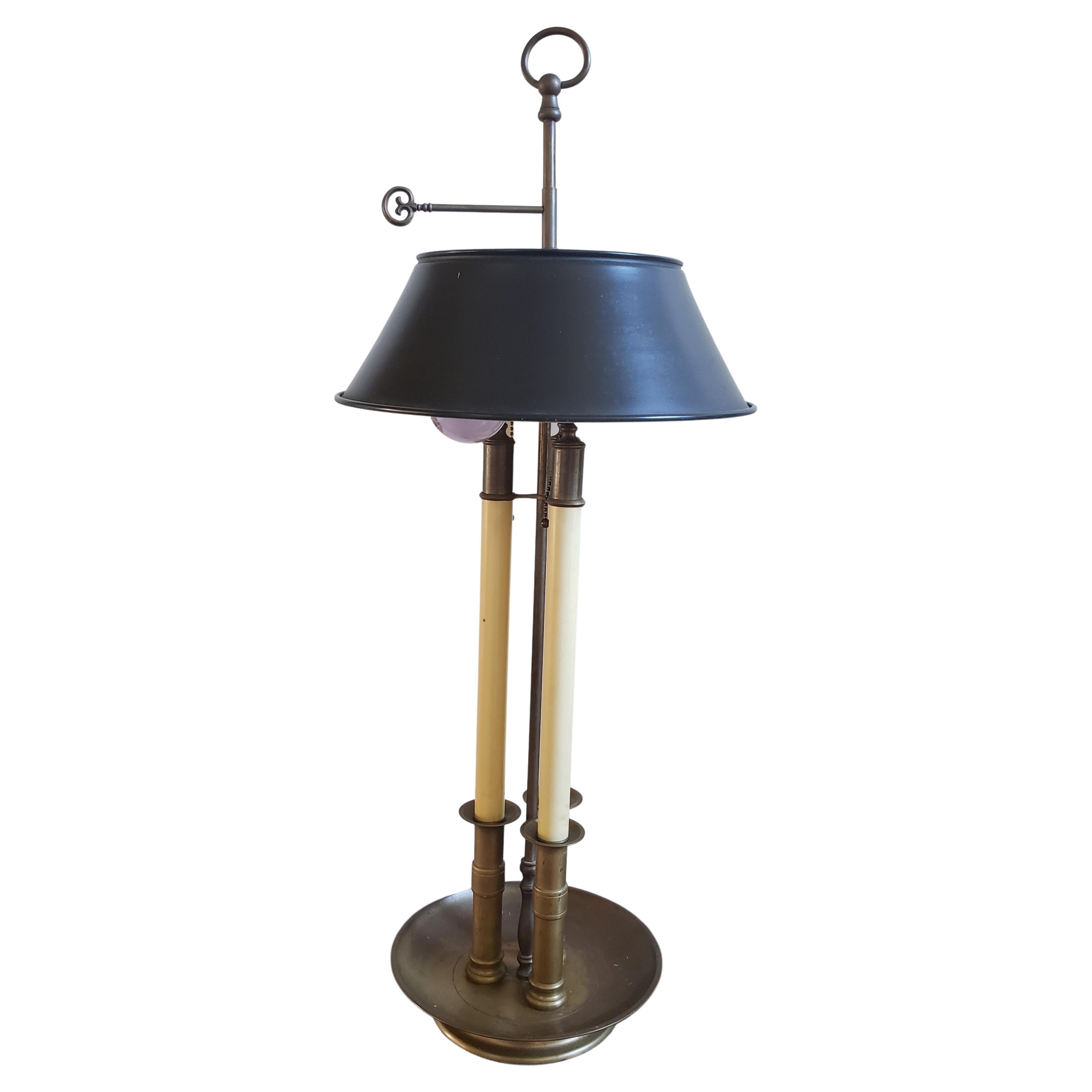 1972 Chapman Patinated Metal Bouillotte Lamp with Tole Shade For Sale