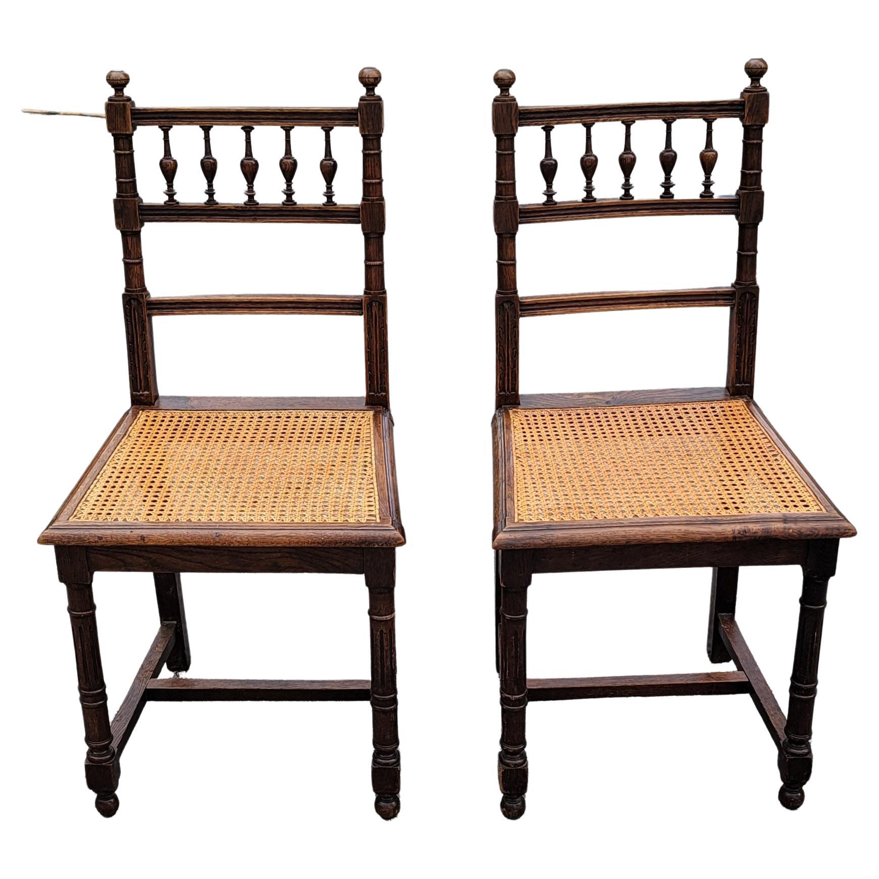 Set of 5 Early 20th C. French Henry II Oak and Canned Seat Dining Chairs For Sale 1