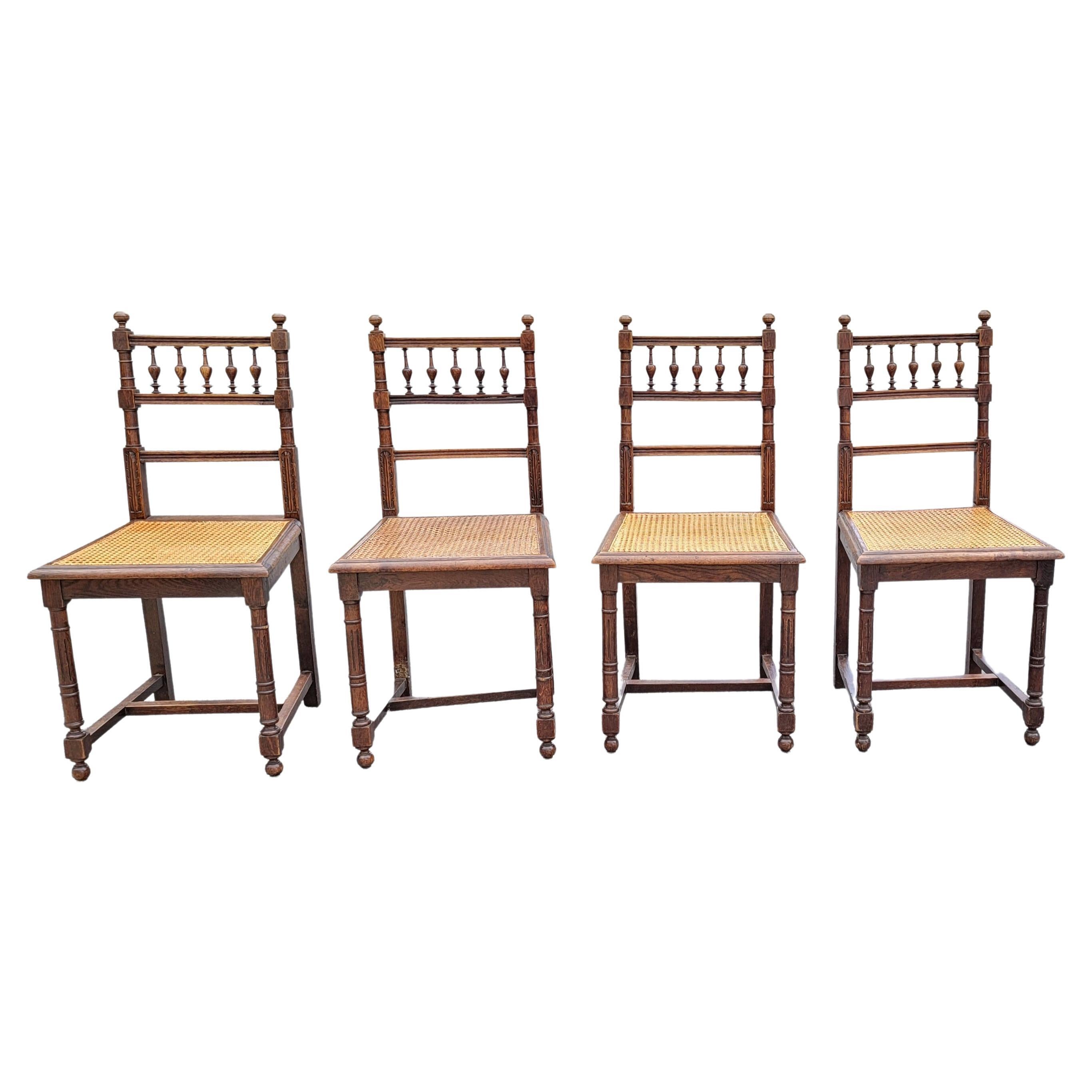 20th Century Set of 5 Early 20th C. French Henry II Oak and Canned Seat Dining Chairs For Sale