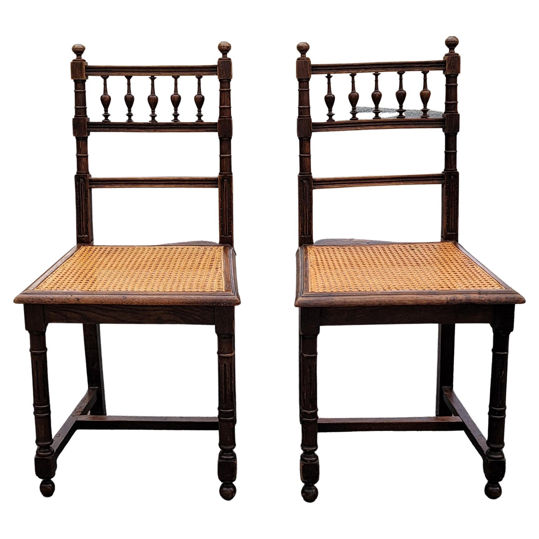 Caning Set of 5 Early 20th C. French Henry II Oak and Canned Seat Dining Chairs For Sale