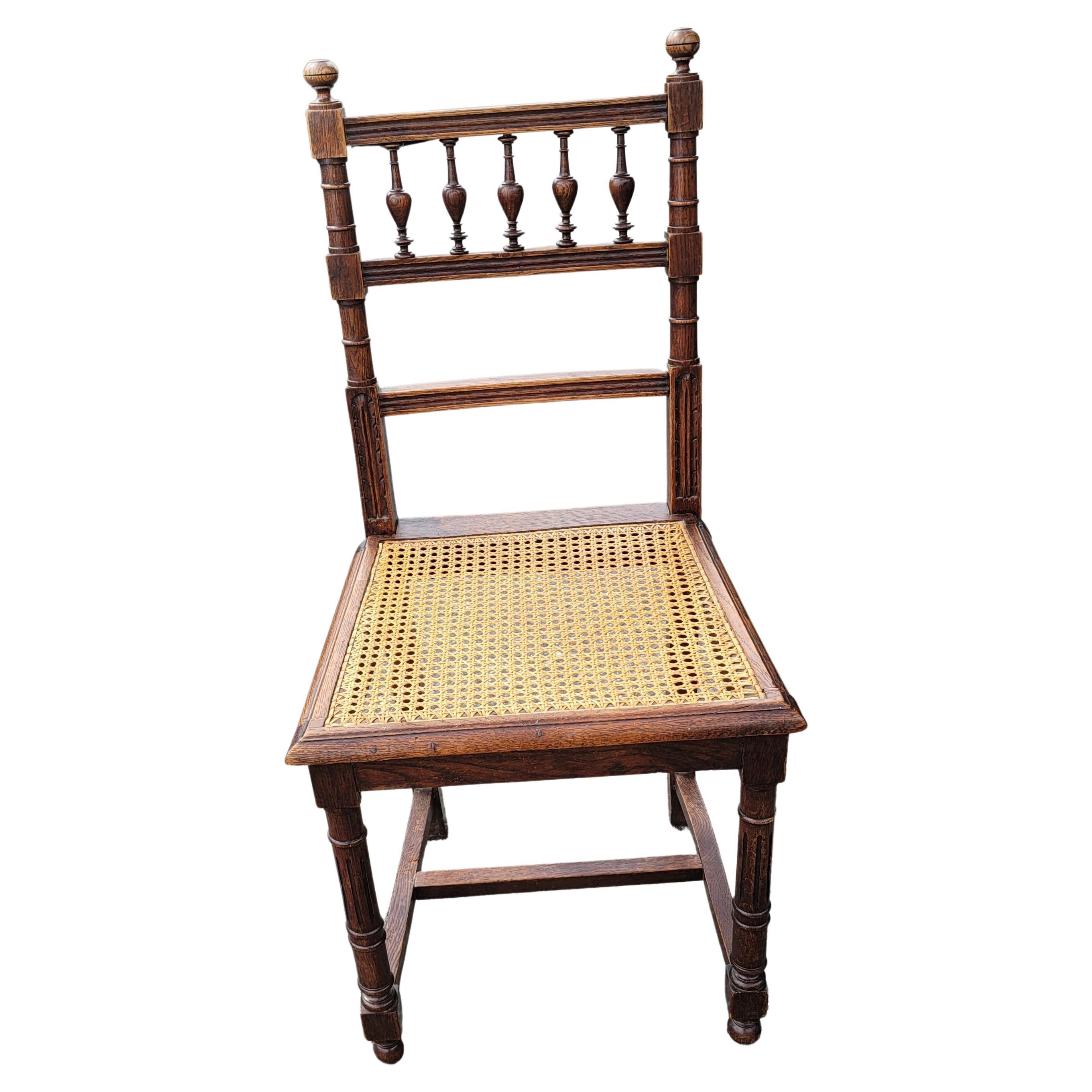Edwardian Set of 5 Early 20th C. French Henry II Oak and Canned Seat Dining Chairs For Sale