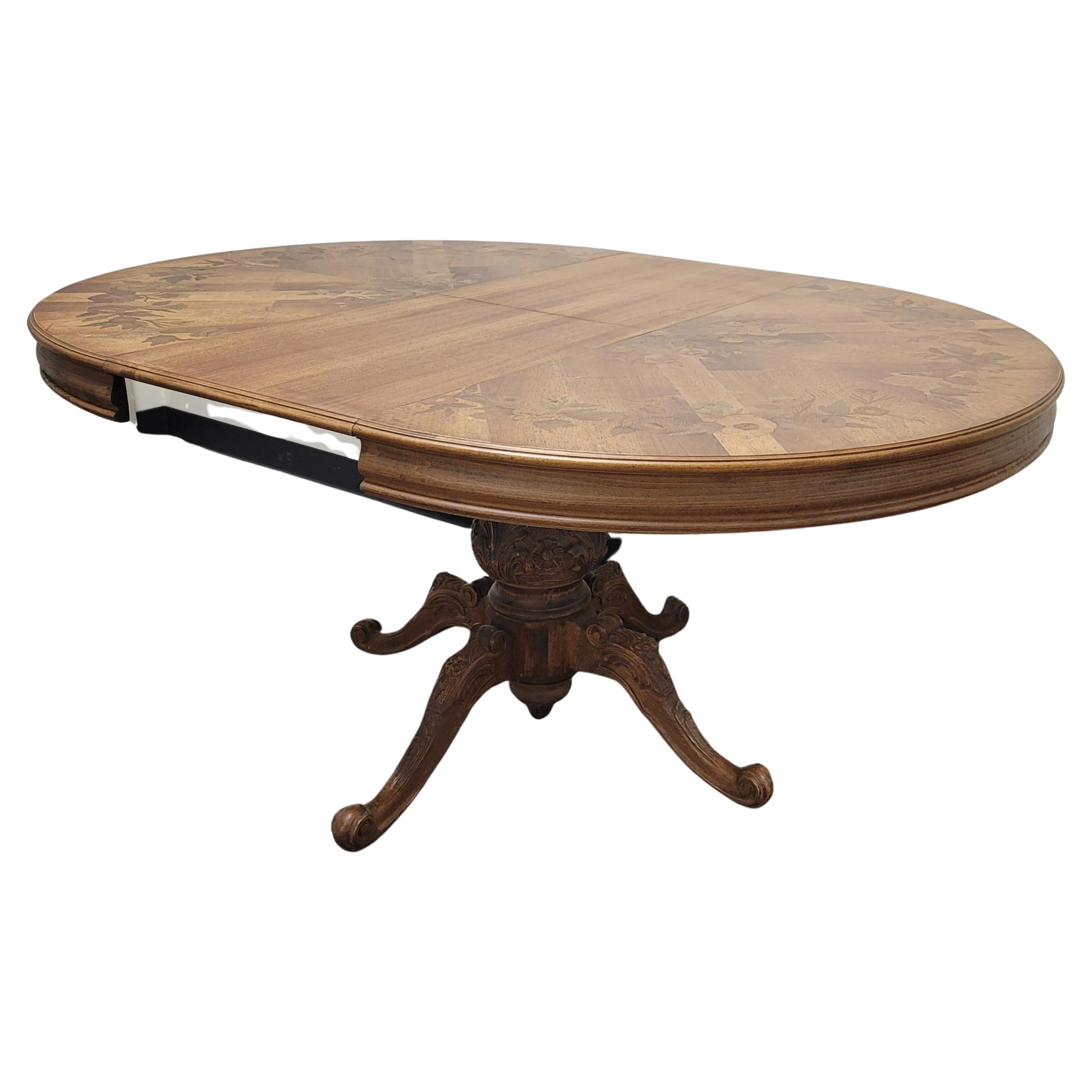 20th Century French Provincial Marquetry Inlaid Mixed Fruitwood Breakfast / Dining Table For Sale