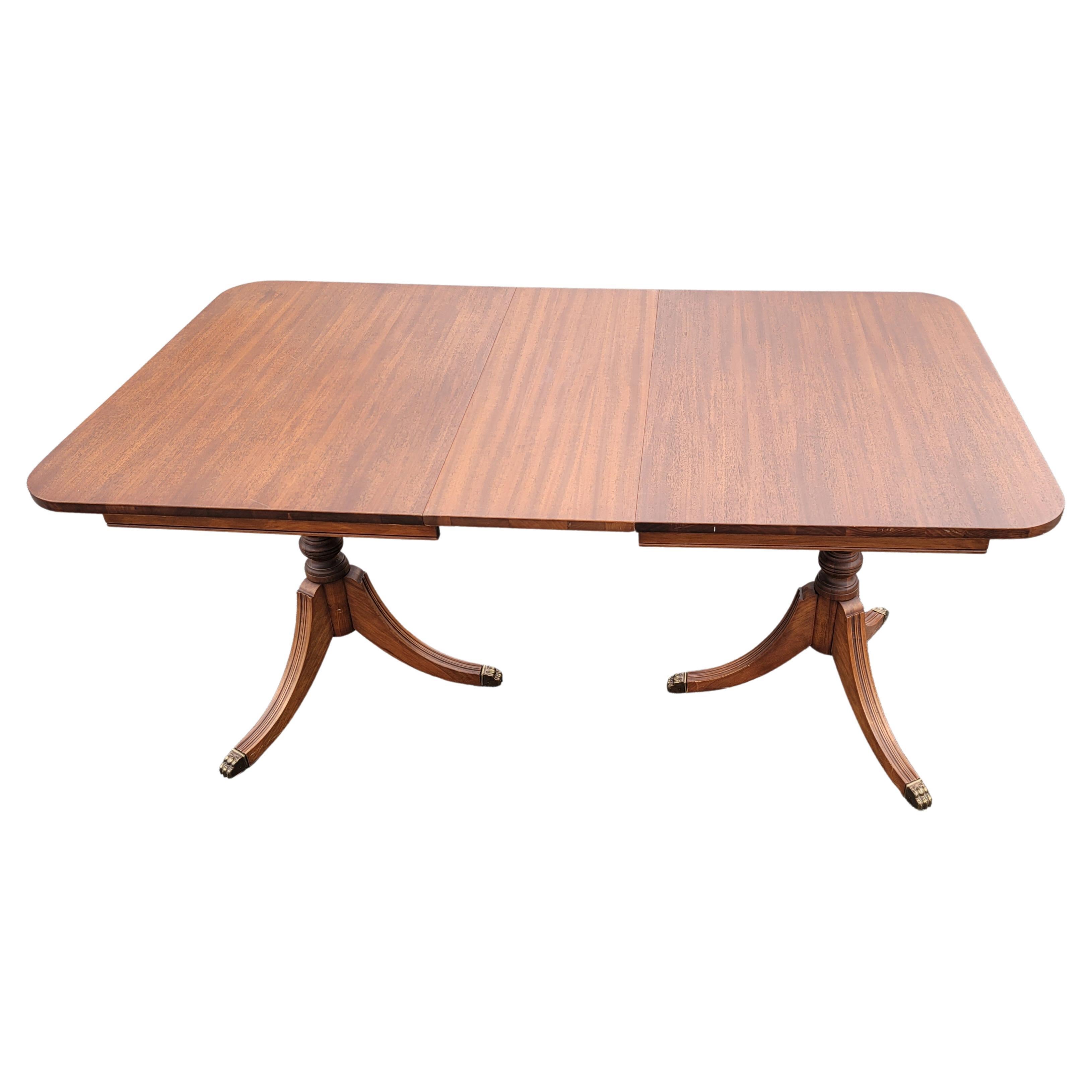 George III 1930s Newly Refinished Double Pedestal Mahogany Extension Dining Table For Sale