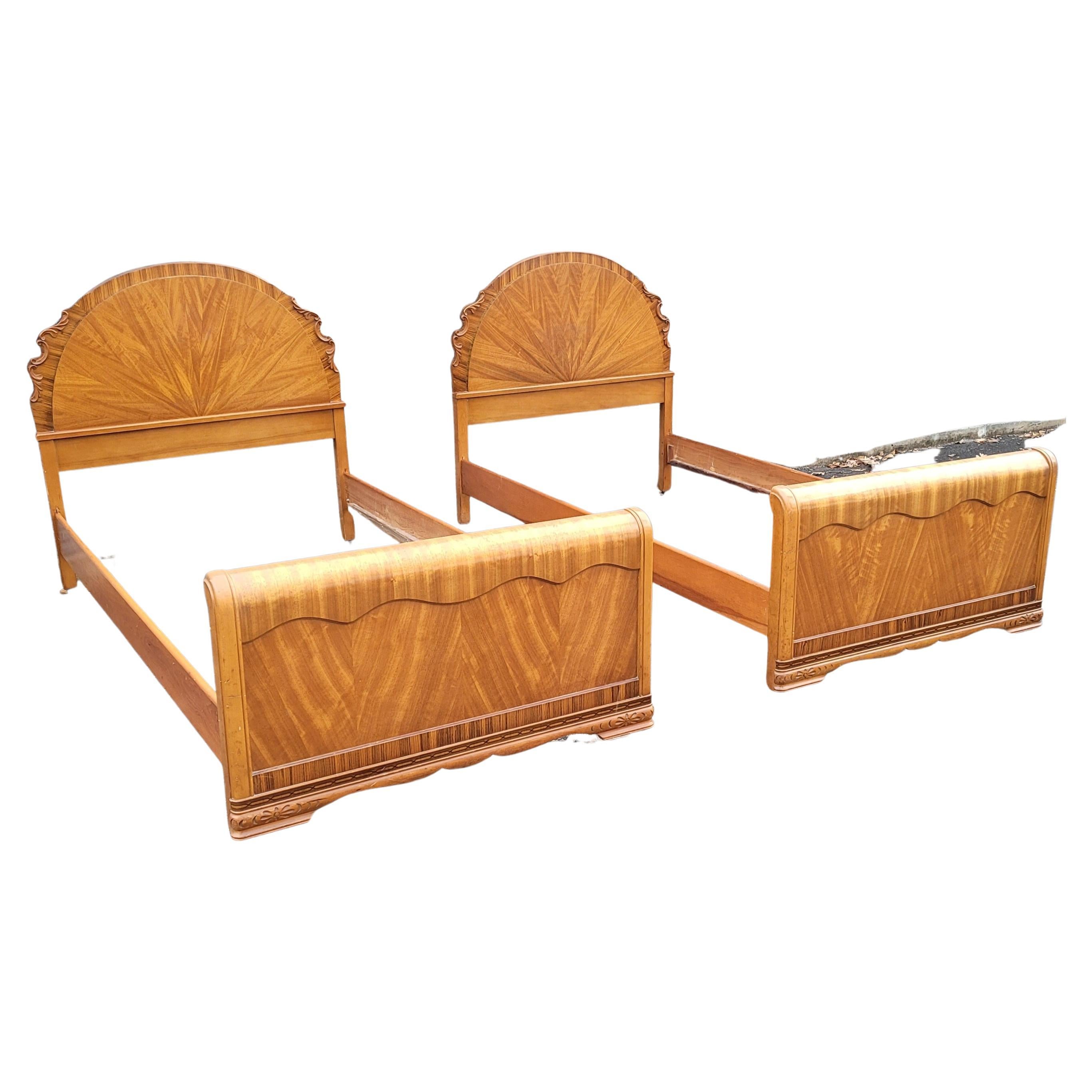 American A Pair of 1930s Art Deco Mahogany Twin Size Bedsteads For Sale