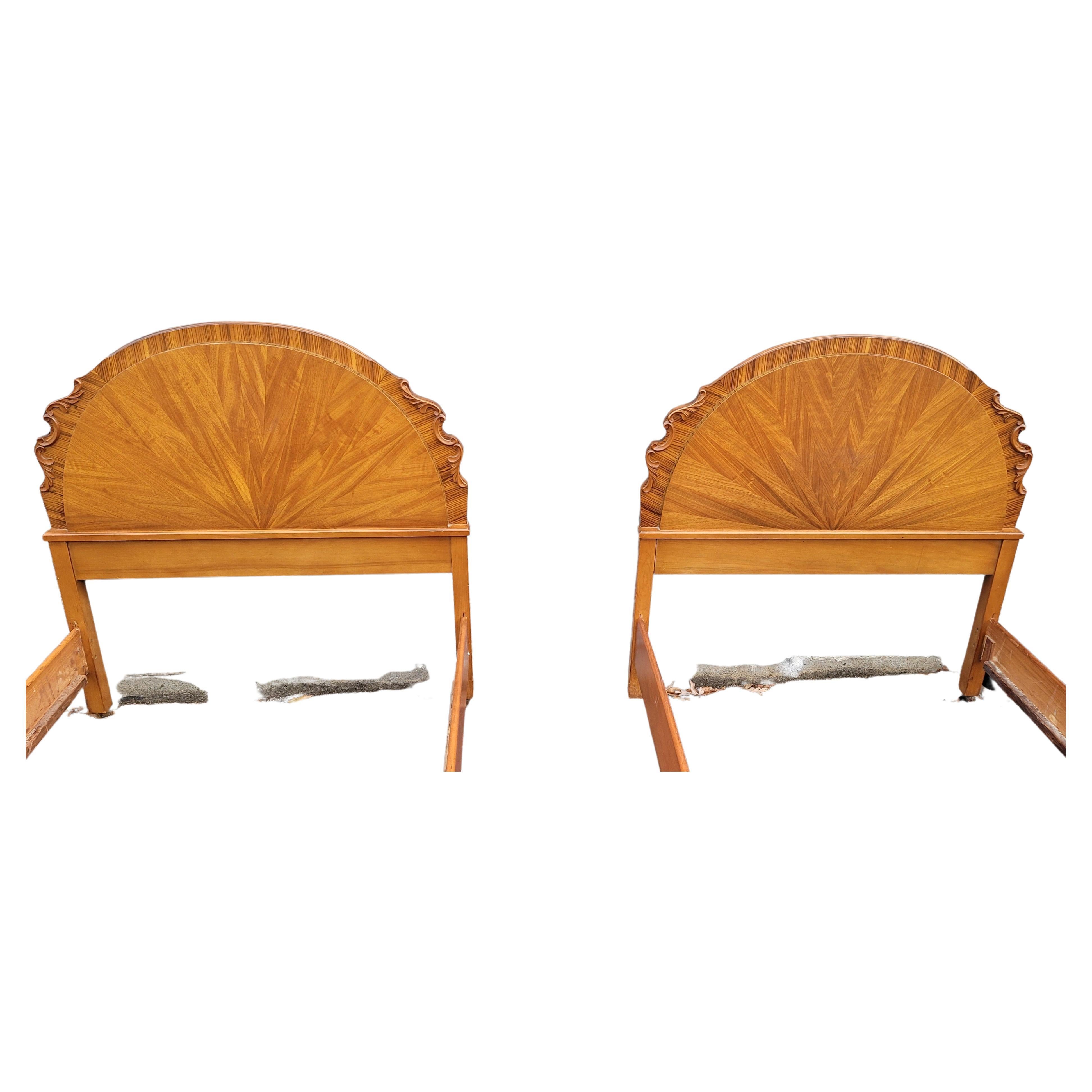 A Pair of 1930s Art Deco Mahogany Twin Size Bedsteads For Sale 2