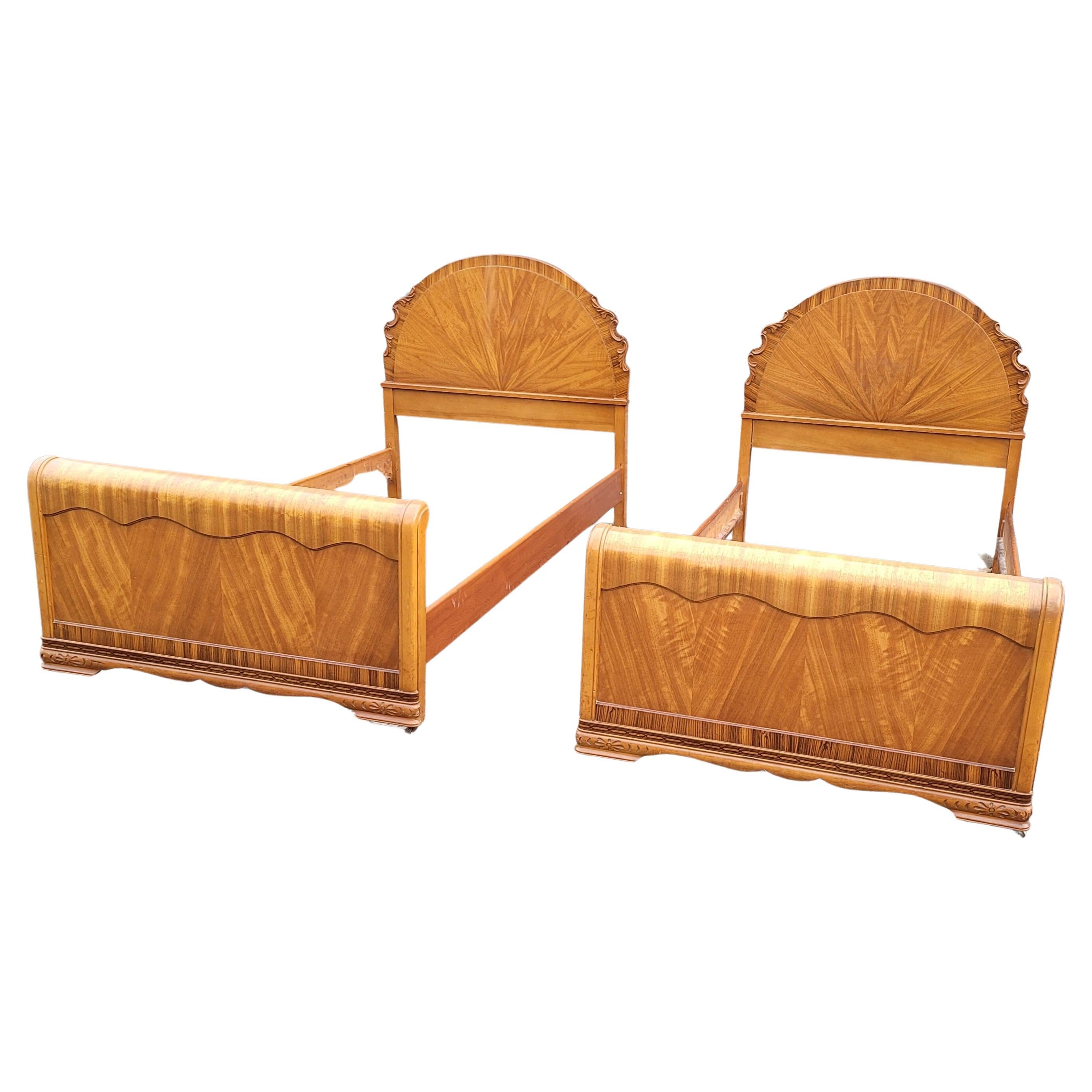 A Pair of 1930s Art Deco Mahogany Twin Size Bedsteads For Sale 1